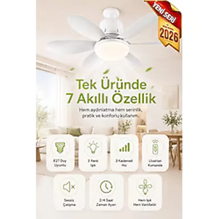 Goes Tavan Vantilatörlü LED Ampul, Kumandalı, Renkli - Beyaz