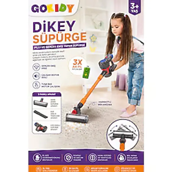 Gokidy Dikey Süpürge - Pilli ve Gerçek Emiş Yapan Çocuk Oyuncak Süpürgesi