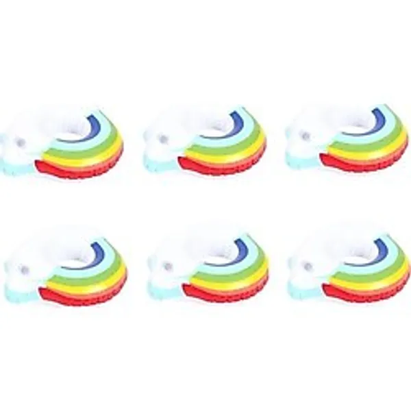Gökkuşağı Desenli Şişme Havuz Deniz Bardak Tutucu Float Bar 6lı Set - 0 - 1 lt