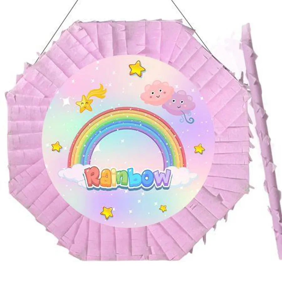 Gökkuşağı Pinyata 42cm + Sopası Doğum Günü Eğlencesi Pinyata patlatma parti zamanı
