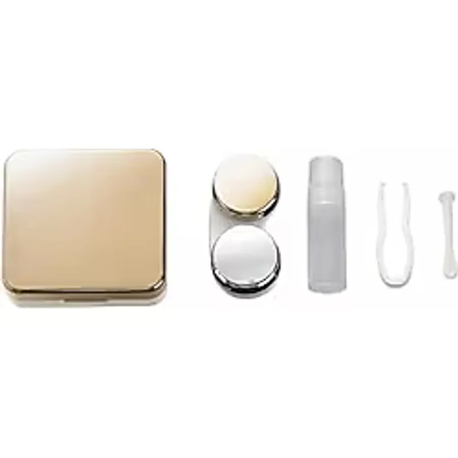 Gold Aynalı Seyahat Lens Kutusu - Solüsyon Kabı, Cımbız, Vantuz Aparatı, L-r Lens Hazneleri