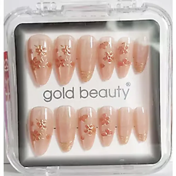 Gold Beauty Kedi Gözü Takma Tırnak 12 Li Ep-1527 - 20 Ten Çiçek Desenli
