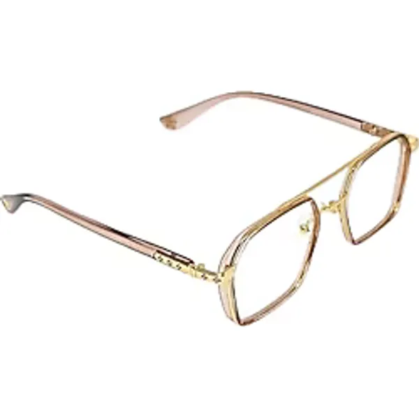 Golden Eye Unisex Mavi Işık Korumalı Gözlük - Retro Çift Köprülü Sarı Çerçeve, Bilgisayar ve Telefon Ekran Gözlüğü, Metal Sap Detaylı Dinlendirici Optik Çerçeve (54-19-147)