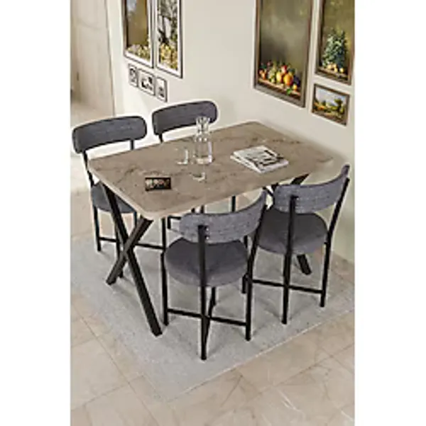 GOLDFALEZ Mutfak Masası 4 Sandalyeli Set 110x70 cm Modern Bahçe Cafe Masa Takımı 4 Kişilik Teddy 9882 Gri