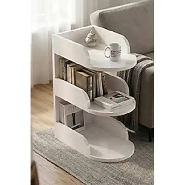 GOLDFALEZ Yan Sehpa Modern 3 Katlı Kitaplıklı Çok Amaçlı Dekoratif Sehpa Minimal Tasarım 6102 Beyaz