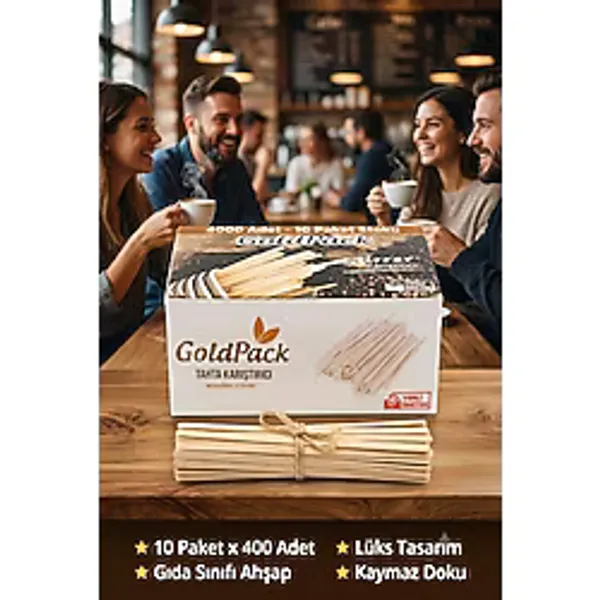 Goldpack Ahşap Tahta Karıştırıcı Çubuk - Çay ve Kahve Karıştırma Kaşığı - 10 Paket (4000 Adet)