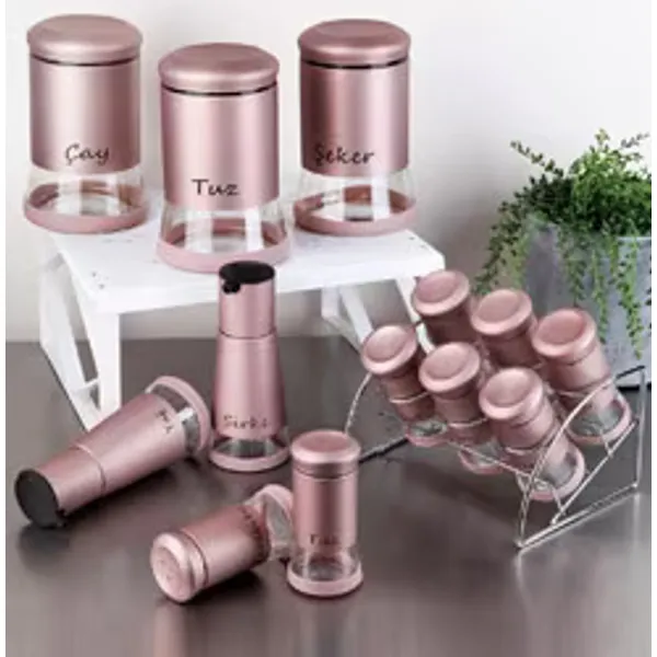 Gönül G1881 13 Parça Cam Baharat Takımı Rosegold