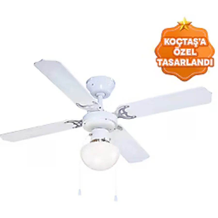 Good Home Beyaz 4 Kanat Tavan Vantilatörü 107 cm 1XE27 Renk : Beyaz