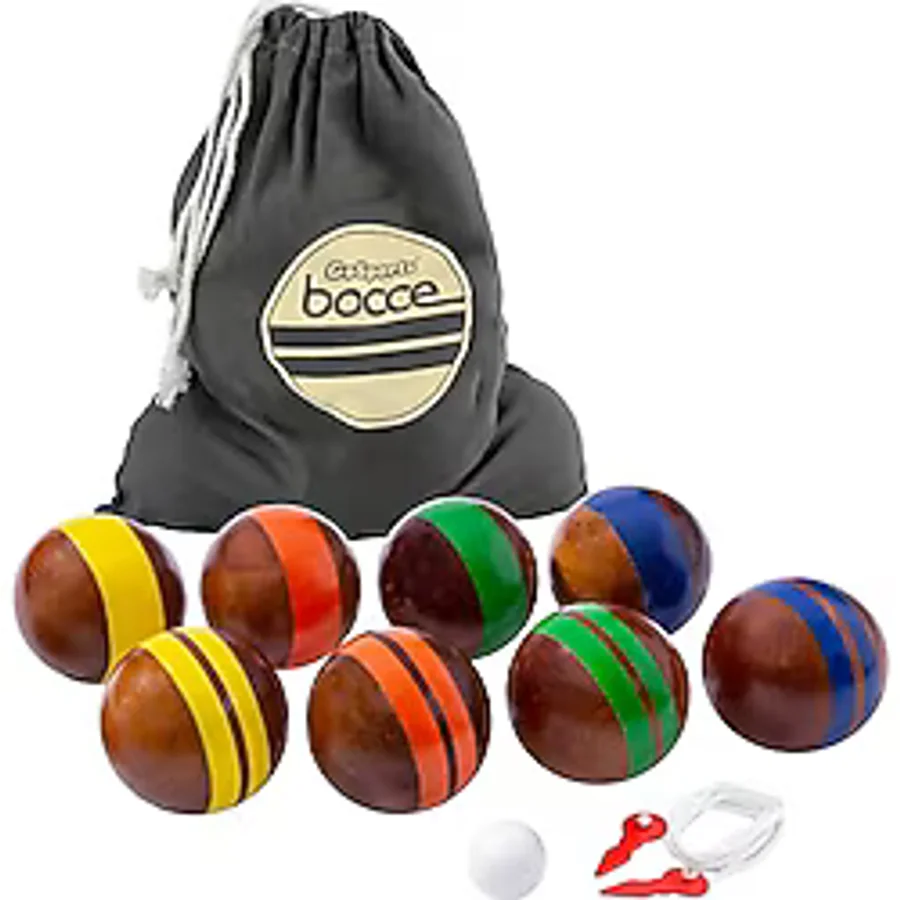 GoSports 100 mm Ahşap Bocce Seti, 8 Premium 12 oz Ahşap Toplar, Pallino, Kasa ve Ölçüm Halatı