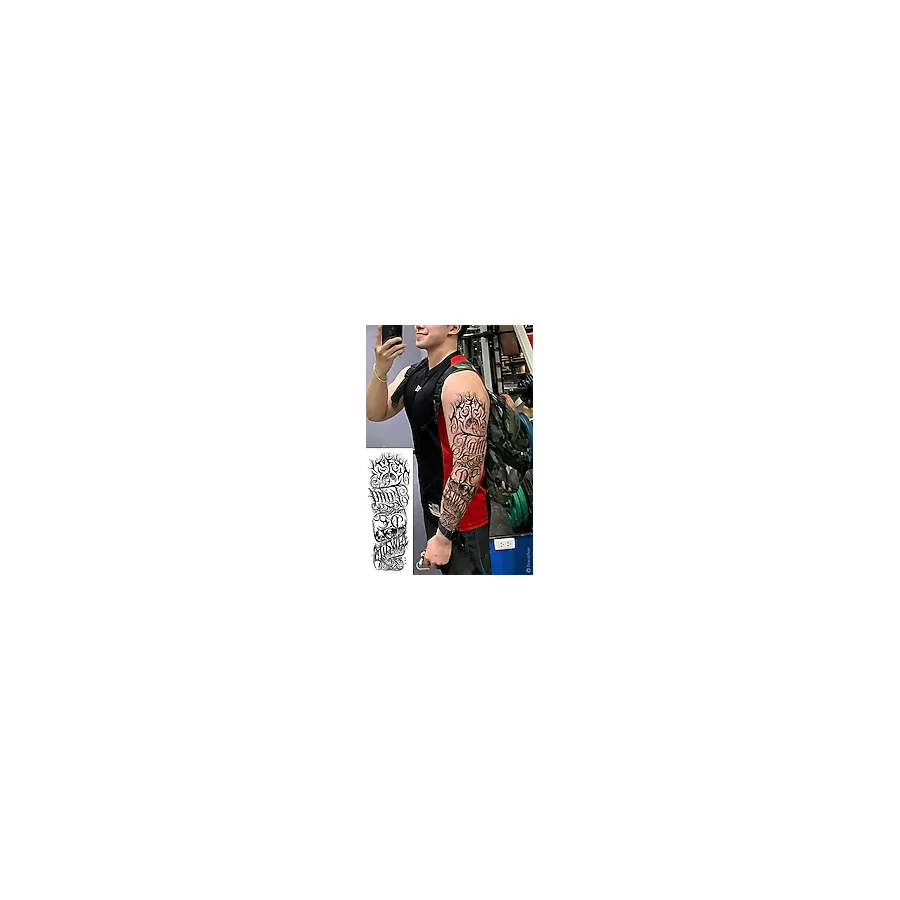 Gotik Yazılı Tam Kol Kaplama Geçici Dövme - 48 cm Suya Dayanıklı Tattoo