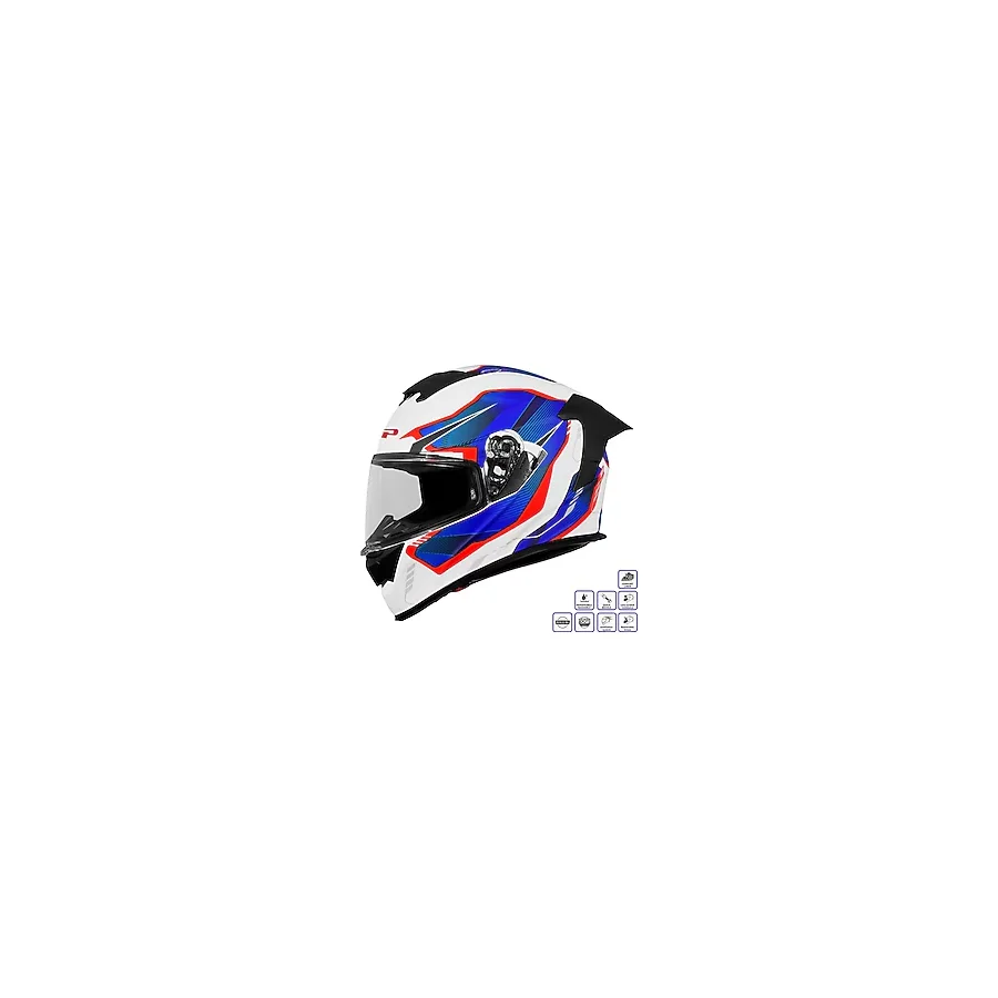 Gp Kompozit MKS008-EWBR Yarış Spoiler Güneş Vizörlü Şeffaf Full Face Motosiklet Kaskı - Çok Renkli