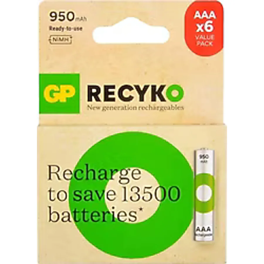 GP Recyko 950 mAh 6'lı Şarjlı AAA İnce Kalem Pil