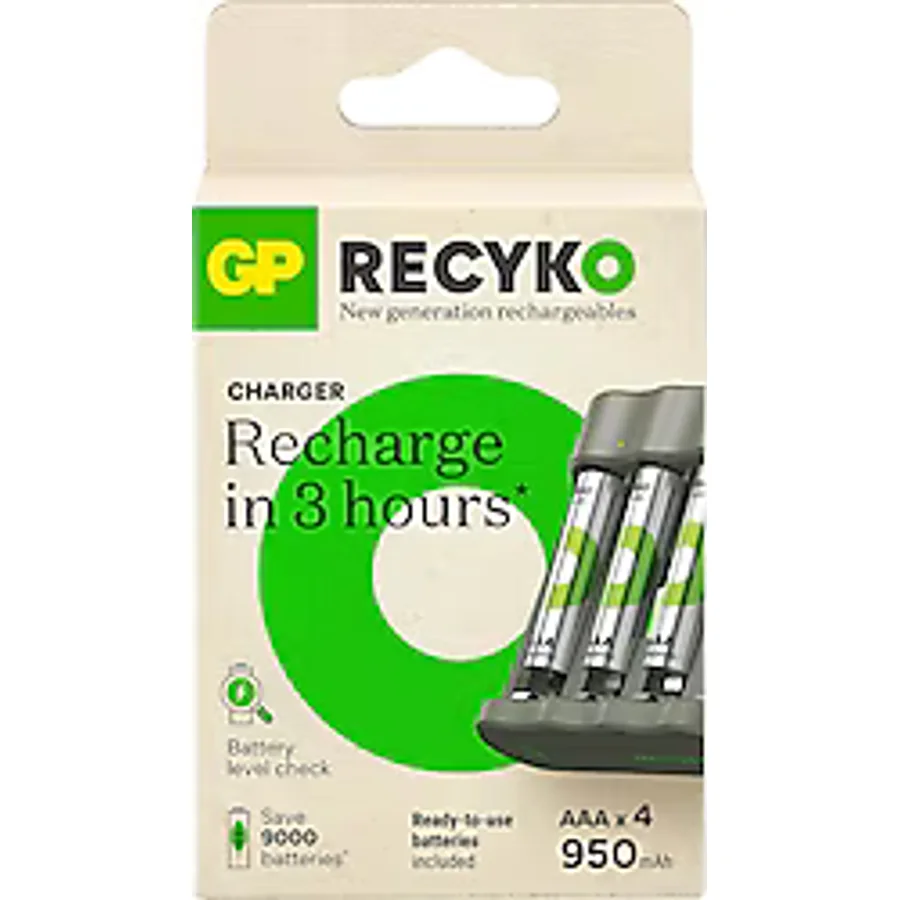 GP Recyko B441 USB Pil Şarj Aleti + 950 mAh 4'lü Şarjlı AAA İnce Kalem Pil