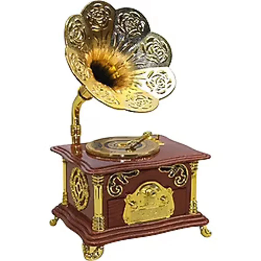 Gramofon Müzik Kutusu Kahverengi 13x26cm