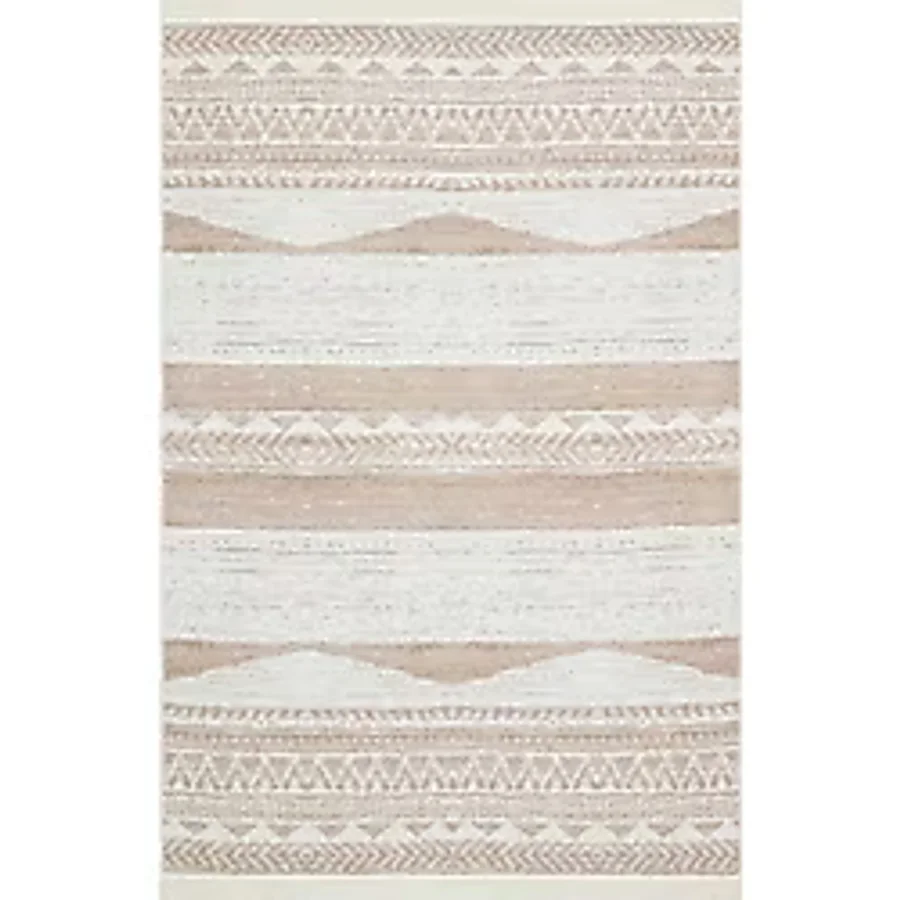 Grandhedefhalı Arya Beyaz Vizon Rengi Yıkanabilir Çift Taraflı Modern Desenli Dokuma Kilim Beyaz/vizon 80 x 150 halıNM171