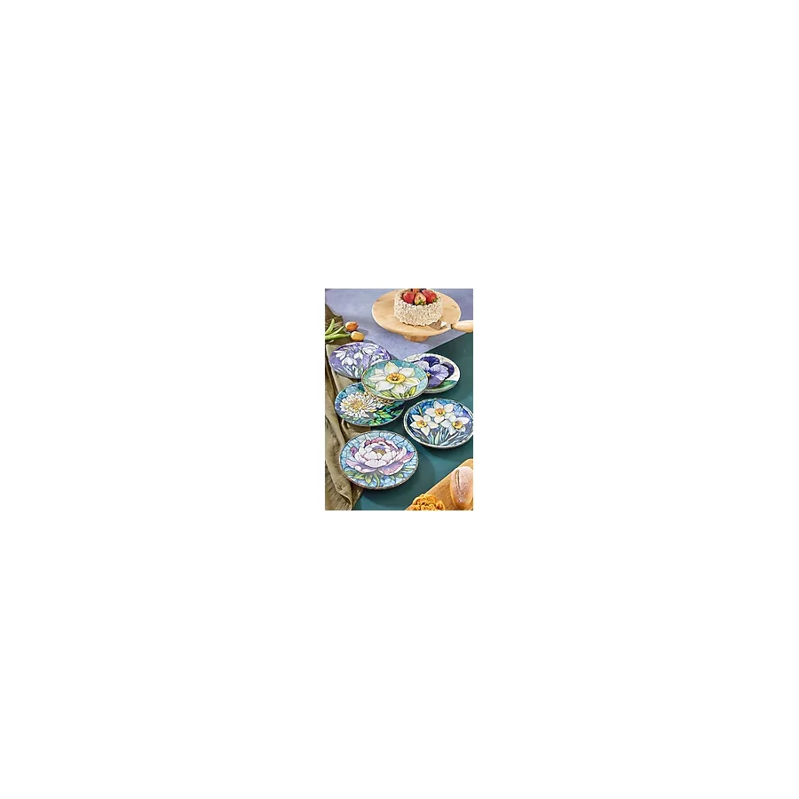 Grandora 6'lı Çiçek Desenli Pasta Tabağı Seti (20 CM) - Pasta ve Tatlı Tabak Seti