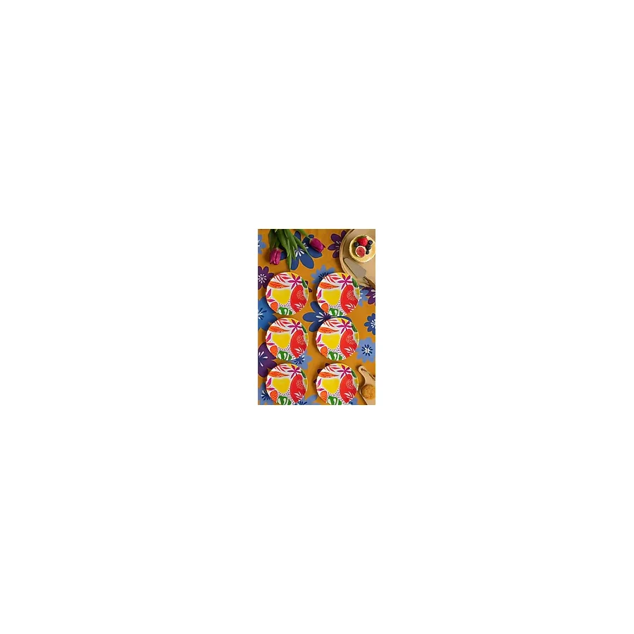 grandora Renkli Tropikal Desenli 6'lı Pasta Tabağı Seti (20 CM) - Modern Pasta, Tatlı ve Sunum Tabağı