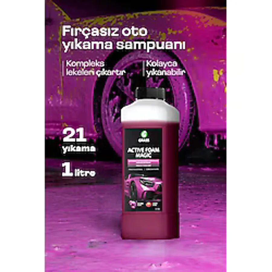 Grass Active Foam Magic 1L - Hızlı Köpüren Renk Değiştiren Fırçasız Oto Yıkama Şampuanı Tüm Araçlar İçin Araba Şampuanı Oto Temizleyici Köpük Şampuan
