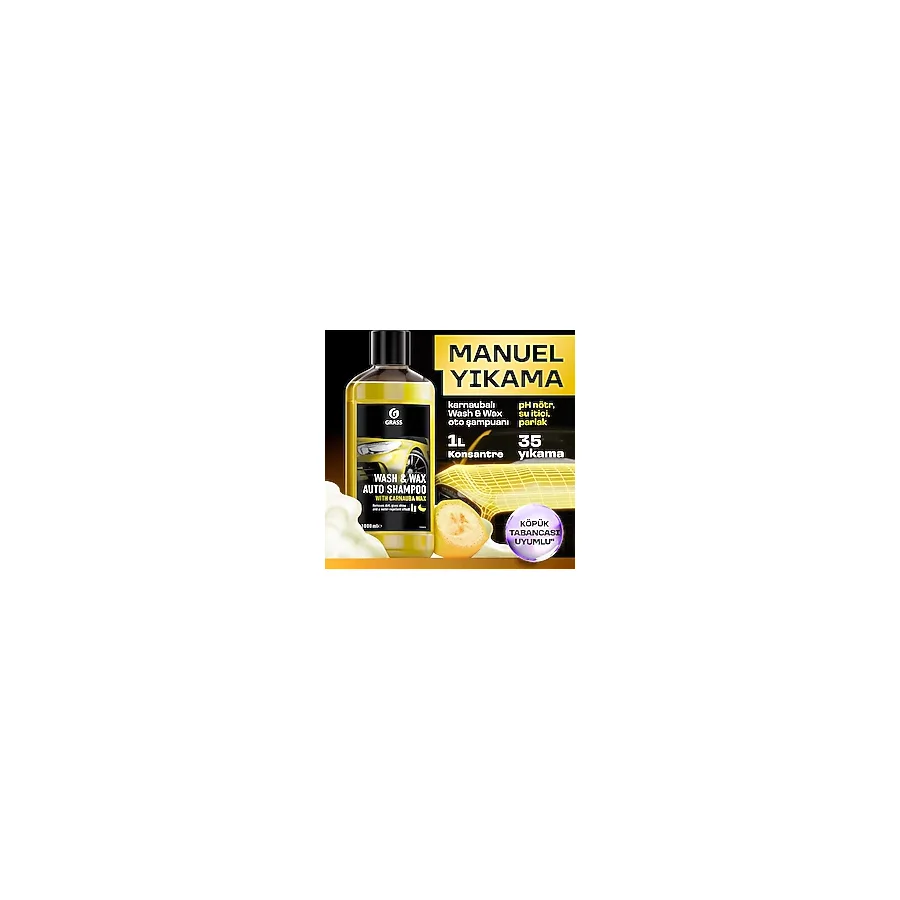 Grass Cilalı Araba Yıkama Şampuanı Wash Wax 1L Cilalı Oto Şampuanı & Boya Koruyucu, Hızlı Parlatıc, 2'si 1 Arada Formül