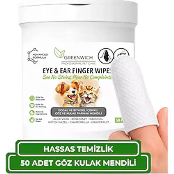 Greenwich Kedi Ve Köpek Göz Ve Kulak Parmak Mendili 50 Adet - Tek Kullanımlık Vegan Temizleme Mendili Günlük Göz Ve Kulak Hijyen Bakımı