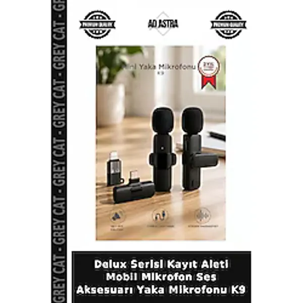 Grey Cat Delux Serisi Kayıt Aleti Mobil Mikrofon Ses Aksesuarı Yaka Mikrofonu K9 - Tek Ebat