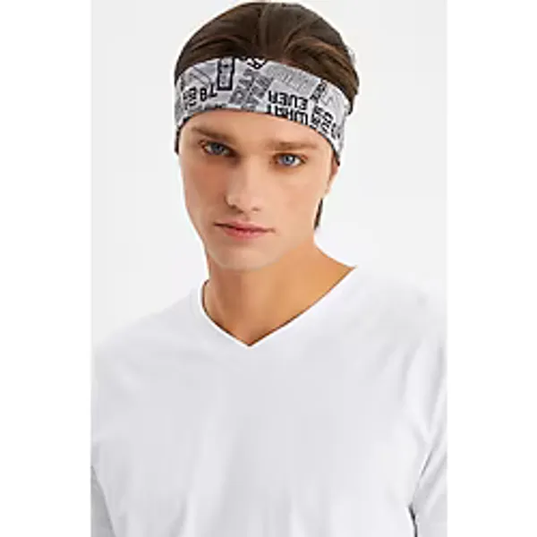 Gri Erkek Pamuklu Penye, Kaymaz, Terletmez, Ultra Hafif, Spor Saç Bandı Bandana