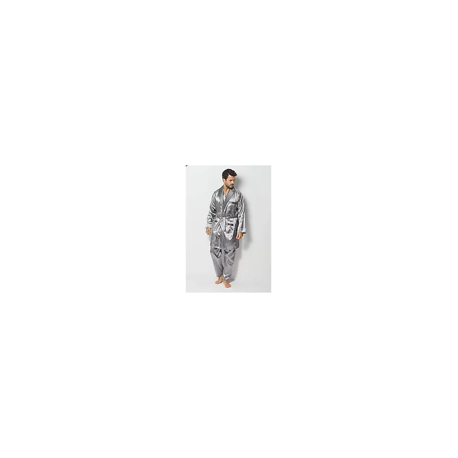 Gri Erkek Ropdöşambır ve Saten Pijama Takımı 4'lü Set - 2XL