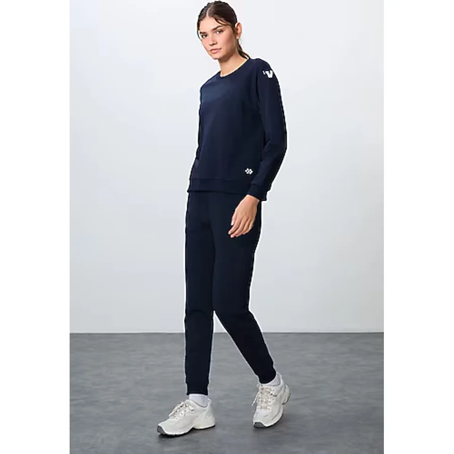Gri Melanj Kompakt Pamuklu Kalın Pürüzsüz Dokulu O Yaka Oversize Fit Kadın Eşofman Takım - 95341