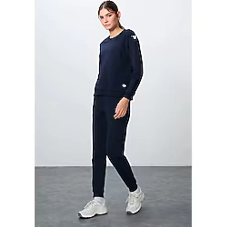 Gri Melanj Kompakt Pamuklu Kalın Pürüzsüz Dokulu O Yaka Oversize Fit Kadın Eşofman Takım - 95341