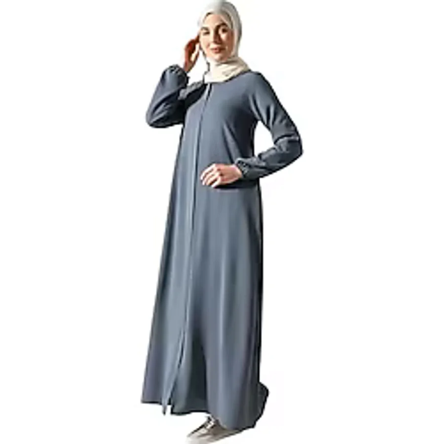 Gri Sade Gizli Fermuarlı Aveze Hac Umre Tesettür Ferace - 6XL