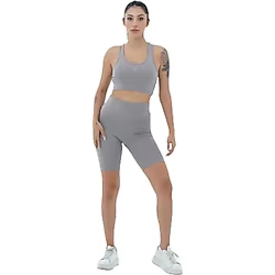 Gri Yüksek Bel Push-Up Toparlayıcı Bisikletçi Taytı Gri M