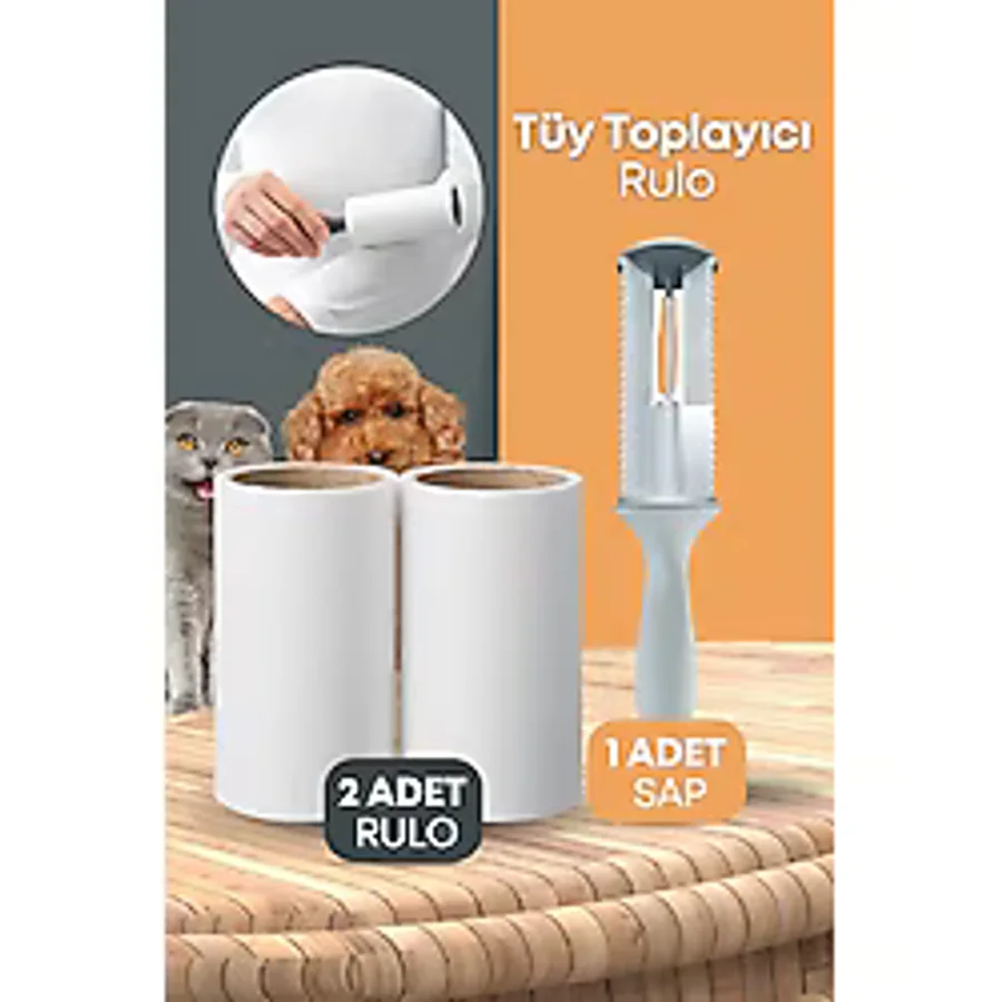 GRİMOR Life Tüy Toplayıcı Rulo 50 Yaprak Yapışkanlı + 2+1 Yedek Rulo (Kedi - Köpek Tüy Toplayıcı)
