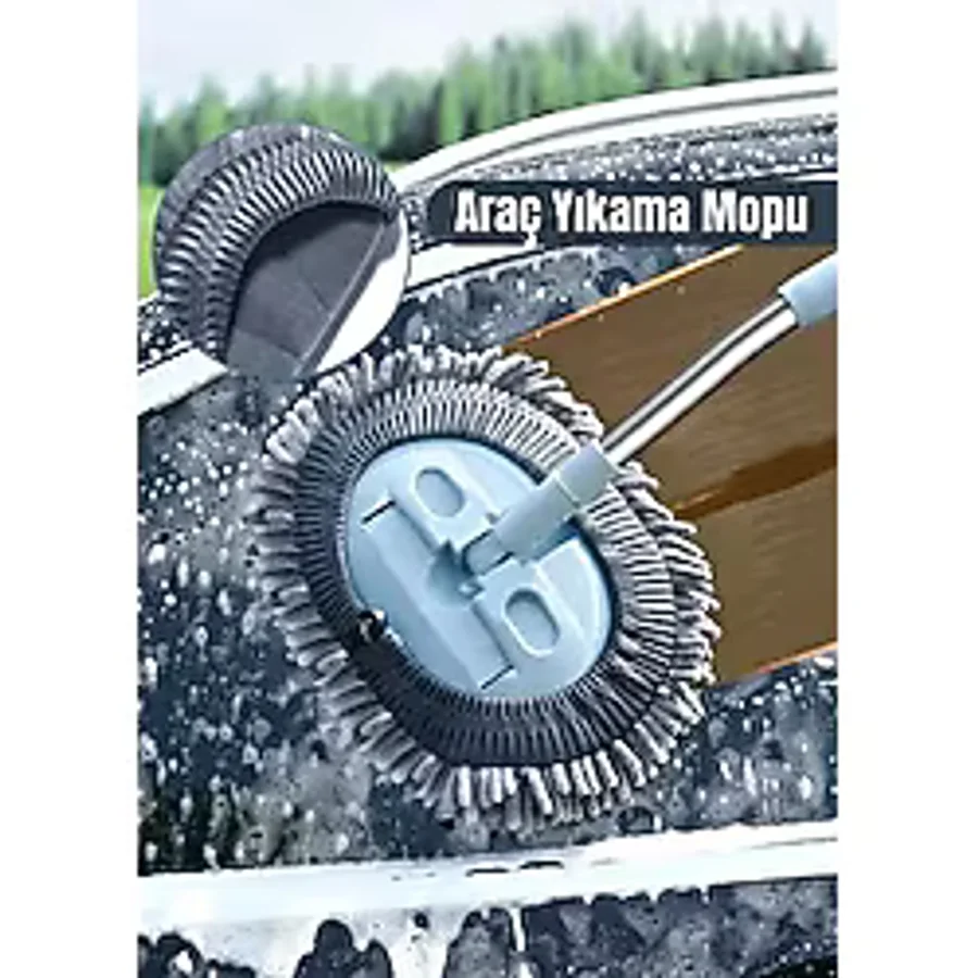 grimorlife Çok Fonksiyonlu Mikrofiber Araba Yıkama Fırçası Teleskopik Uzun Saplı Detay Fırçası Oto Araç Mopu