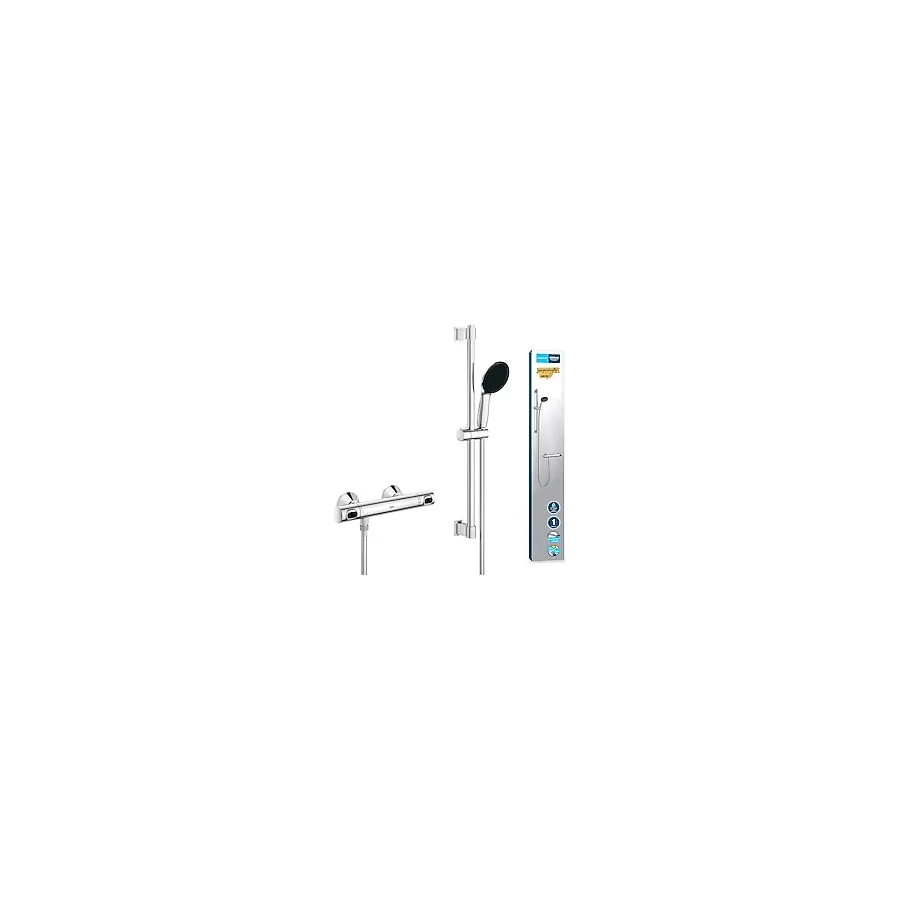 Grohe Precision Flow Termostatik Duş Bataryası ve Vitalio Start 110 Sürgülü Duş Seti, 110MM 1 Akışlı El Duşu, 600MM Sürgülü Ray, 1750MM Duş Hortumu, 38°c Sabit Sıcaklık Ayarı, Krom, 34800001