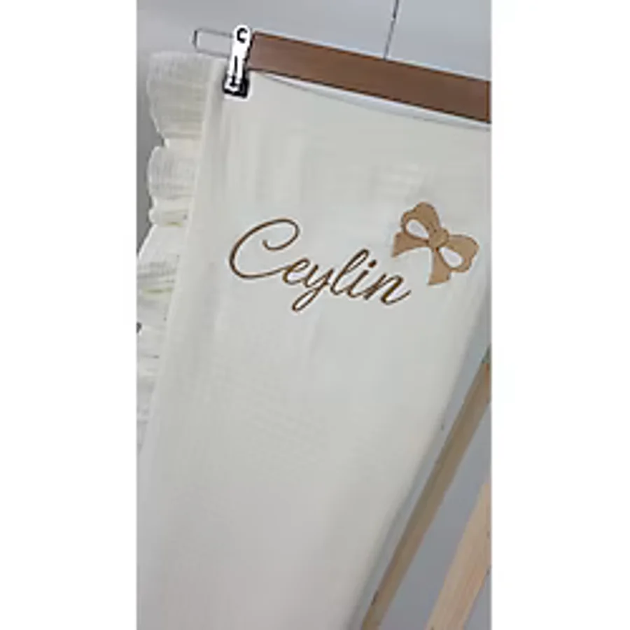gros shop Müslin Yeni Doğan 4Katlı Organik %100Pamuk Kişiye Özgü Nakışlı Hastane Çıkış Seti-Kurdele Model