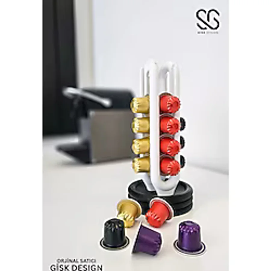 GSK Nespresso Kahve Kapsül Standı Mutfak Kahve Köşesi Organizer Dekor Siyah-Beyaz