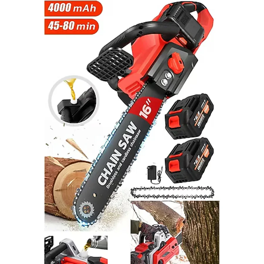 Güçlü Kömürsüz Çift Akü Çalışabilen Otomatik Yağlama Sistemli Ağaç Dal Budama Kesme Testere Makinesi