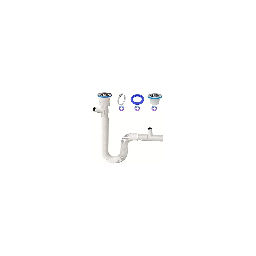 GÜÇLÜ Lavabo için esnek tahliye hortumu, çift çamaşır makinesi, bulaşık makinesi - sifon - 1 1/4 inç x 32 mm banyo - gider borusu, çıkarılabilir oluklu hortum - lavabo - 2 boru kelepçesi