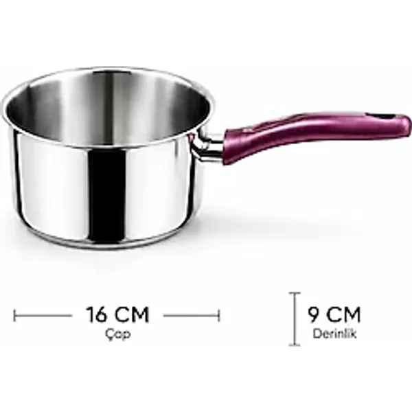 Gül Mutfak 16 Cm Paslanmaz Çelik Sütlük Sosluk Mama Ve Çorba Tenceresi Derinlik 9 Cm
