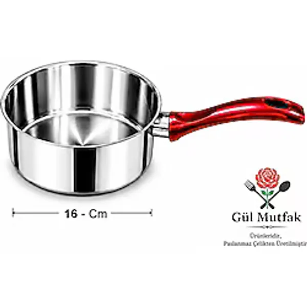 Gül Mutfak Çelik Sütlük Ve Sosluk 1.6 L 16 Cm - Çok Amaçlı Yumurta Haşlama Ve Sos Tenceresi - Paslanmaz Çelik