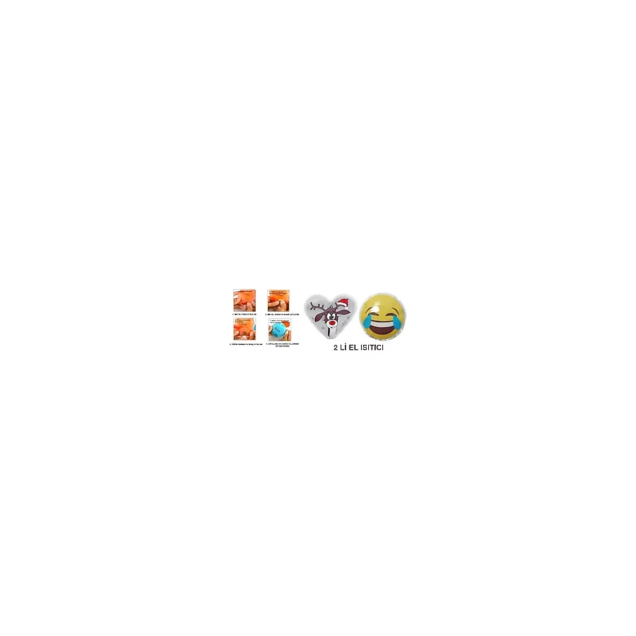 GÜLEN EMOJİ BEYAZ GEYİK CEP SOBASI,EL ISITICI,2 ADET SICAK SU TORBASI PVC 9cm