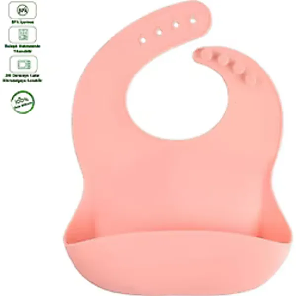 Gülümse Bebek Silikon Mama Önlüğü-Gri Renk - PEMBE