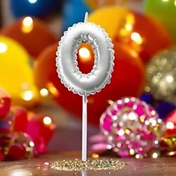 GÜMÜŞ DOĞUM GÜNÜ BALON ŞEKLİNDE MUM PASTA MUMU 0 NUMARA