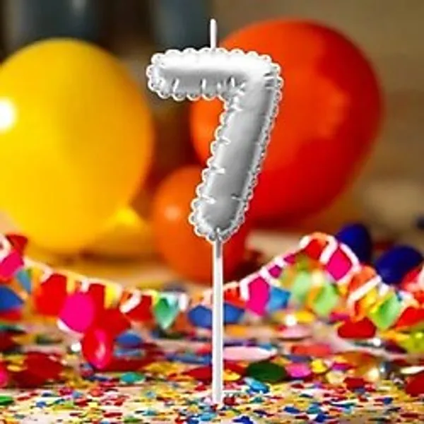 GÜMÜŞ DOĞUM GÜNÜ BALON ŞEKLİNDE MUM PASTA MUMU 7 NUMARA