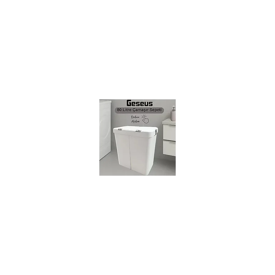 Gümüş Ikili Dokunmatik Çamaşır Sepeti Çöp Kovası Temizlik Kovası Kirli Sepet 80 Litre-Mt009