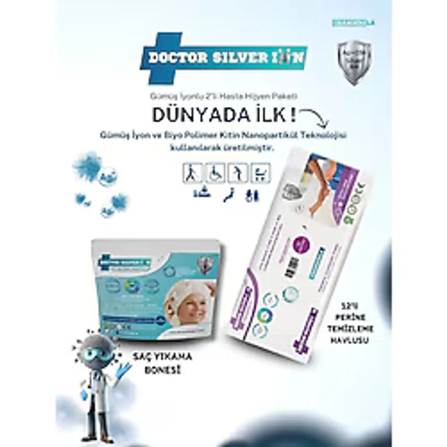 Gümüş İyonlu 2'li Hasta Hijyen 12'li Perine Islak Mendili ve Saç Yıkama Bonesi Temizlik Seti