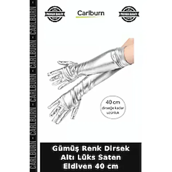 Gümüş Renk Dirsek Altı Lüks Saten Eldiven 40 Cm Dans Kıyafeti Şık Detay Tarz Aksesuar