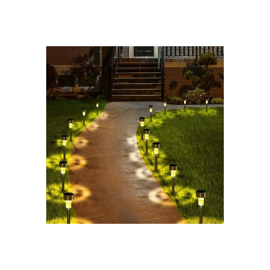 Gün Işığı Sarı Ledli Solar Güneş Enerjili Bahçe Lambası 10 Lu Set Metal Gövdeli