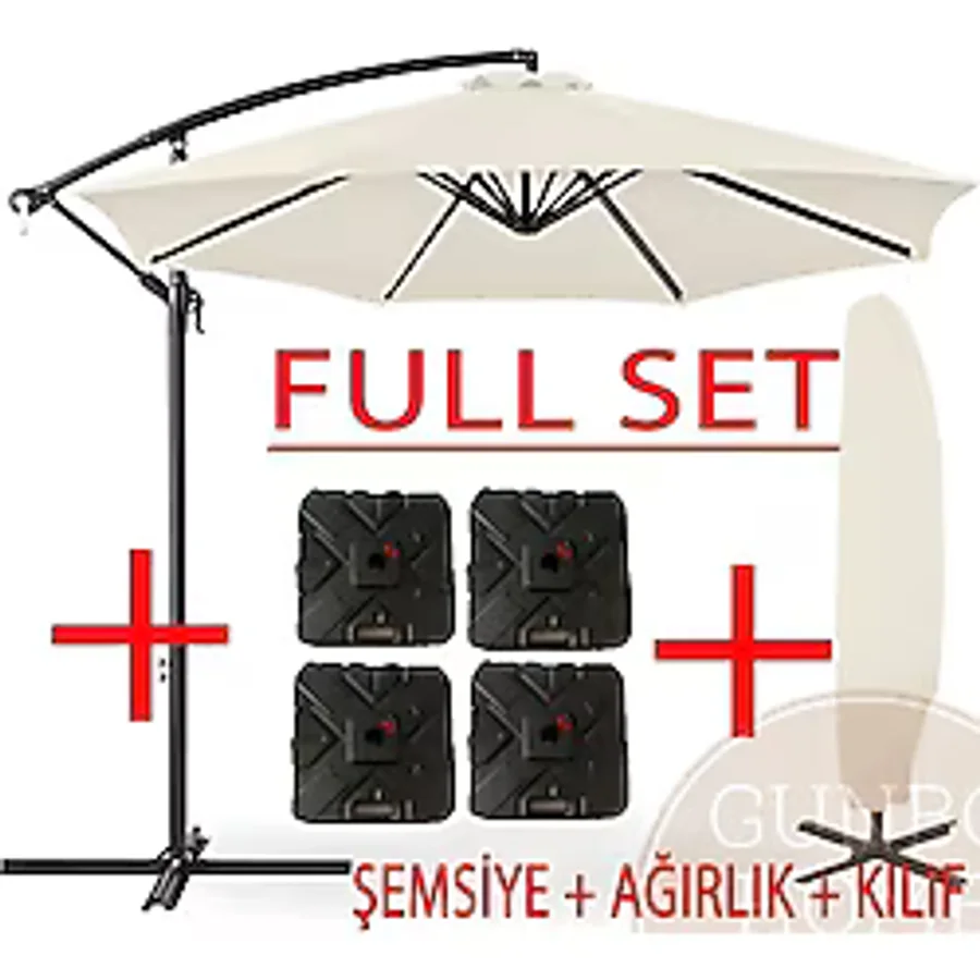 GUNBO HOME 3 Mt 8 Kaburga Full Demir 21 Kg EKRU Bahçe Şemsiyesi Full Set Havuz Şemsiyesi Büyük Şemsiye