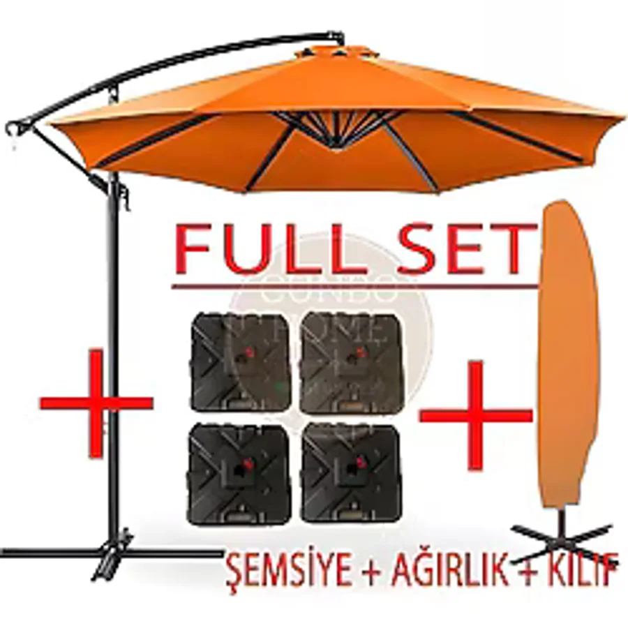 GUNBO HOME 3 Mt 8 Kaburga Full Demir 21 Kg TURUNCU Bahçe Şemsiyesi Full Set Havuz Şemsiyesi Büyük Şemsiye